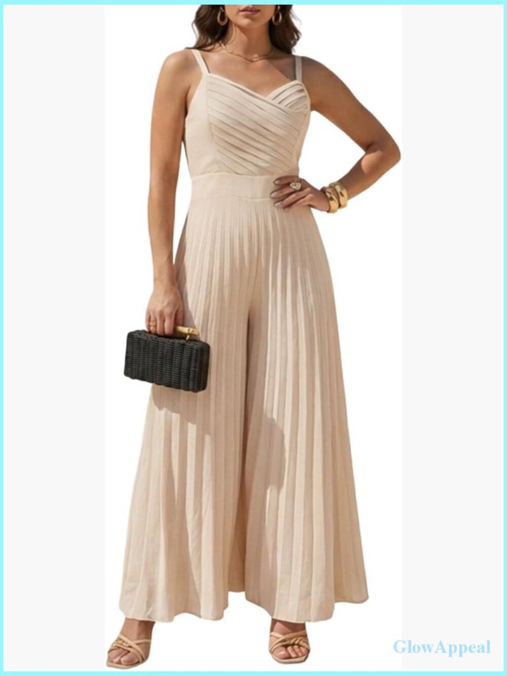 Smocked Sleeveless Jumpsuit Wide Leg Pleated Romper